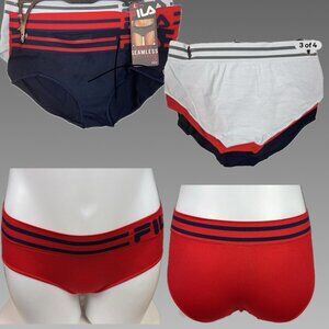 Fila L Red-Navy-Gray Striped Name Logo Waistband Seamless Hipster Panties-3-Pk